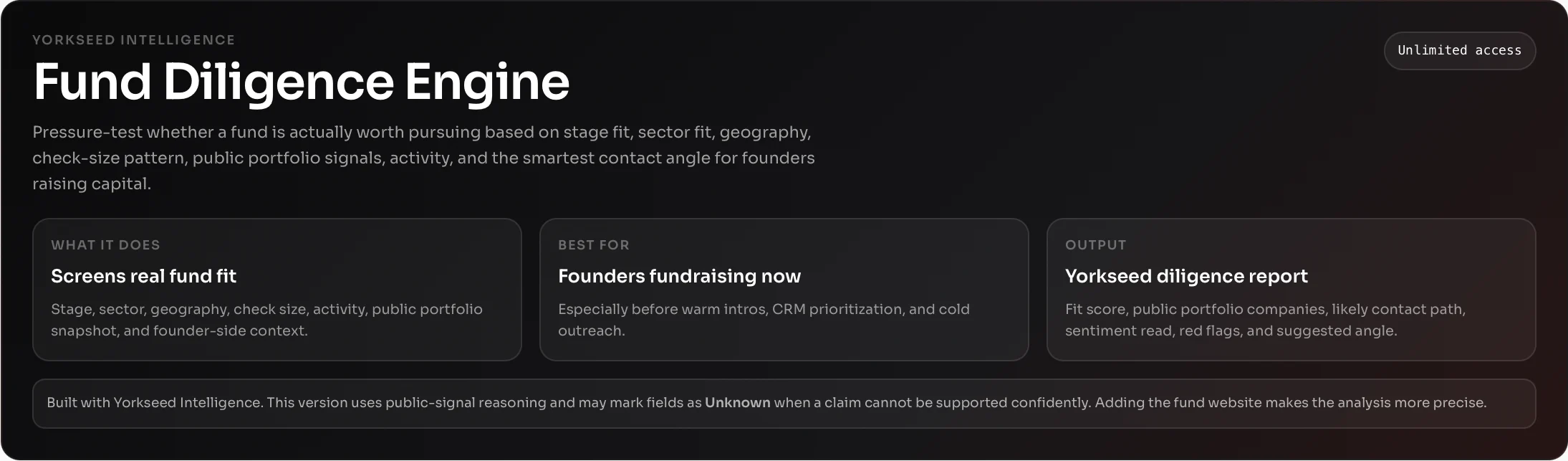 Yorkseed Fund Diligence Engine screen in Yorkseed Connect