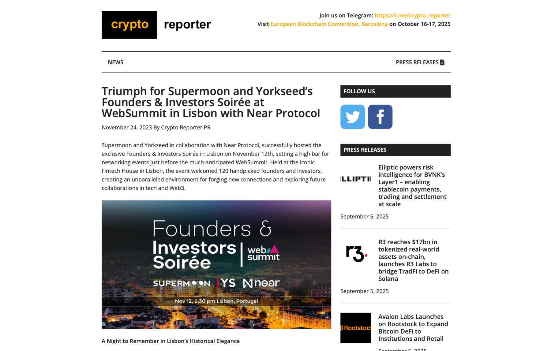 READ MORE - Crypto Reporter: Yorkseed × Supermoon Soirée at Web Summit Lisbon with Near Protocol (Nov 2023)