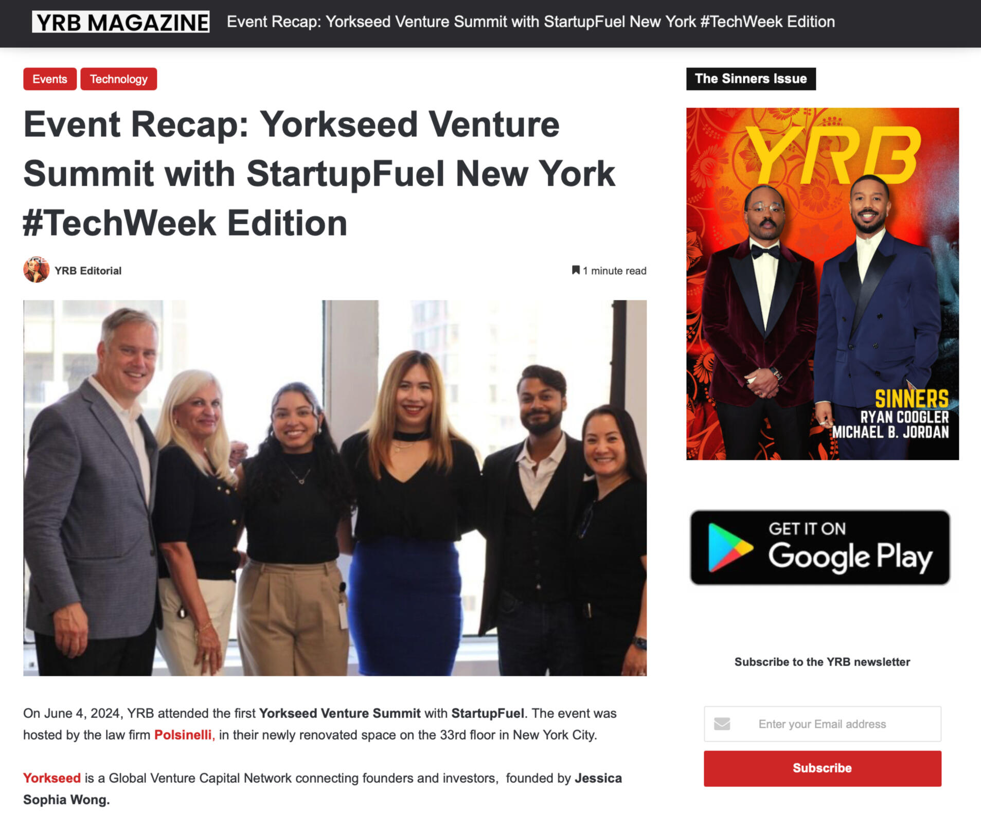 READ MORE - Yorkseed Venture Summit with StartupFuel – New York Tech Week Edition (YRB Magazine, Jun 2024)